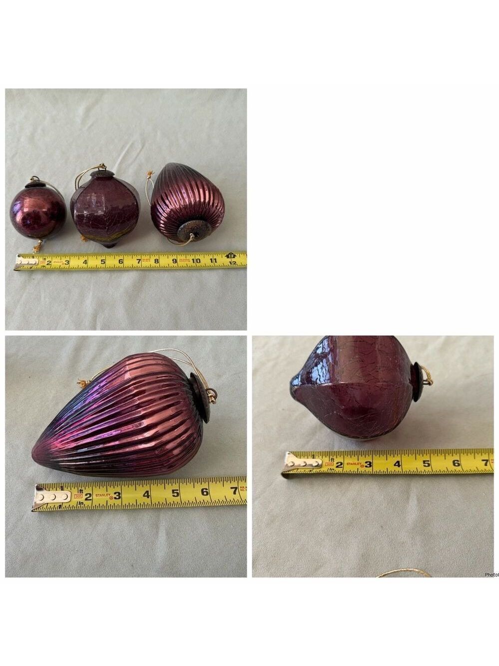 Purple Blown Glass Kugel Ball Christmas Ornament Set Of 6 - Picture 8 of 9